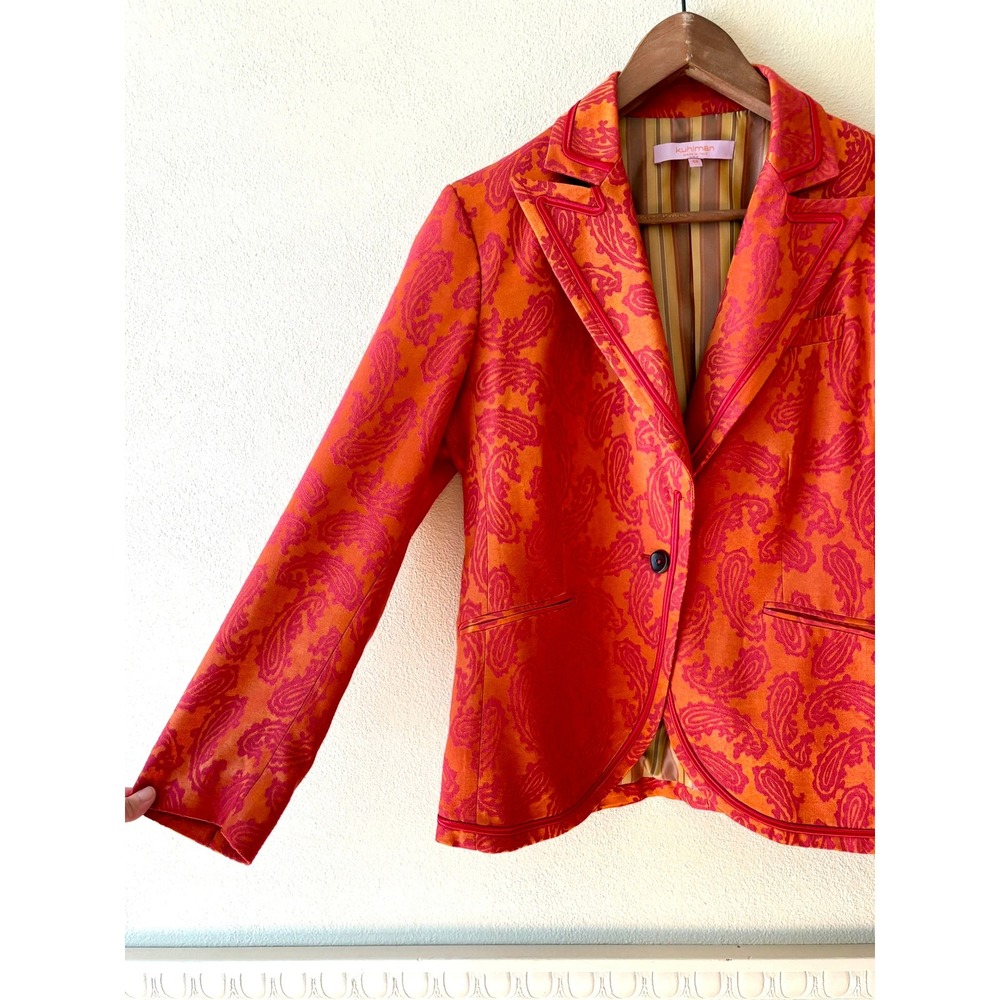 Vintage Kuhlman Italy Pink Orange Jacquard Paisley Blazer Statement‎ Jacket Y2K - Picture 6 of 11
